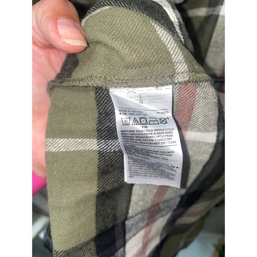 Old Navy The Boyfriend Shirt Olive Green Plaid Cotton Button Down Womens Large - Picture 3 of 4